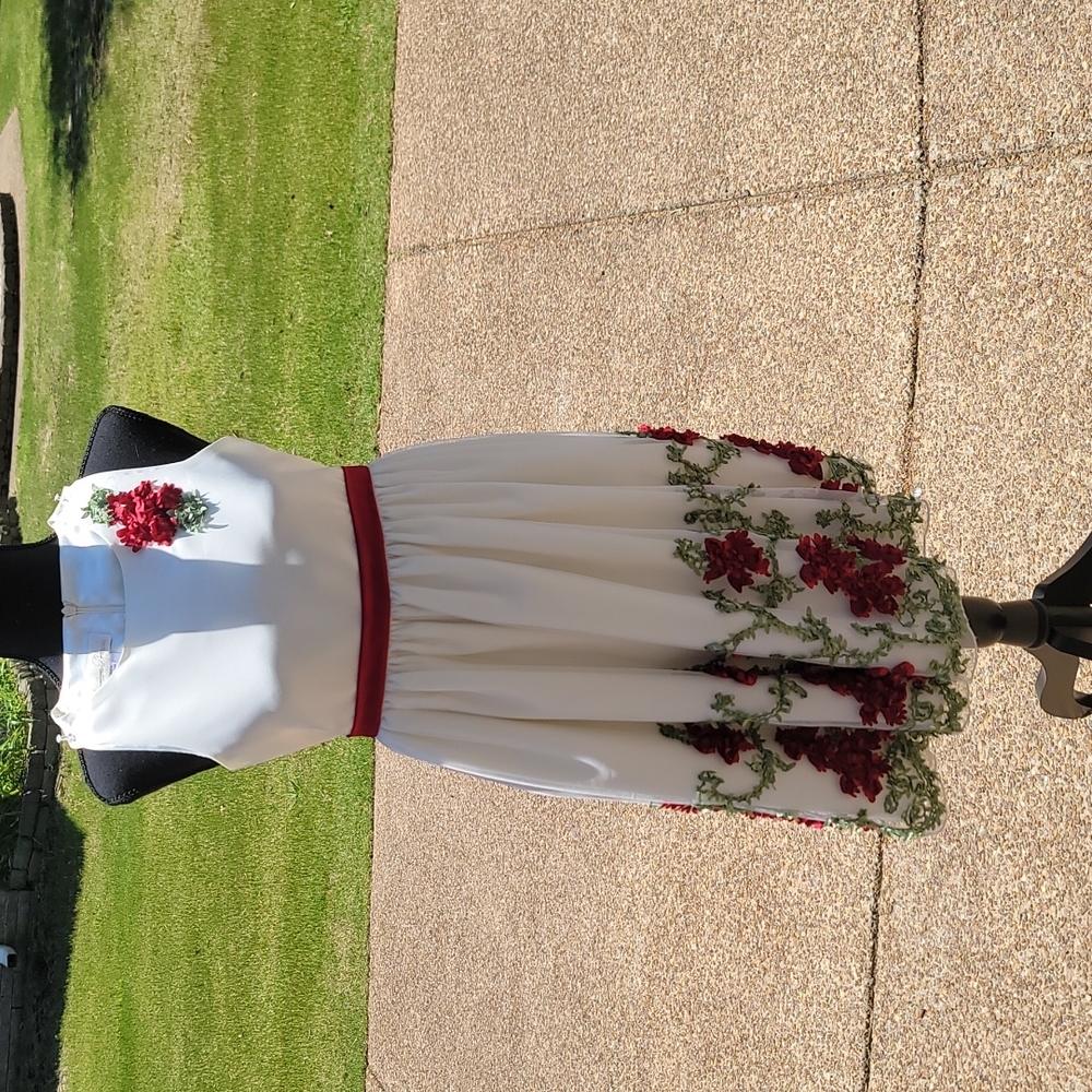 American Princess cream dress with embroidery detail of roses garden...